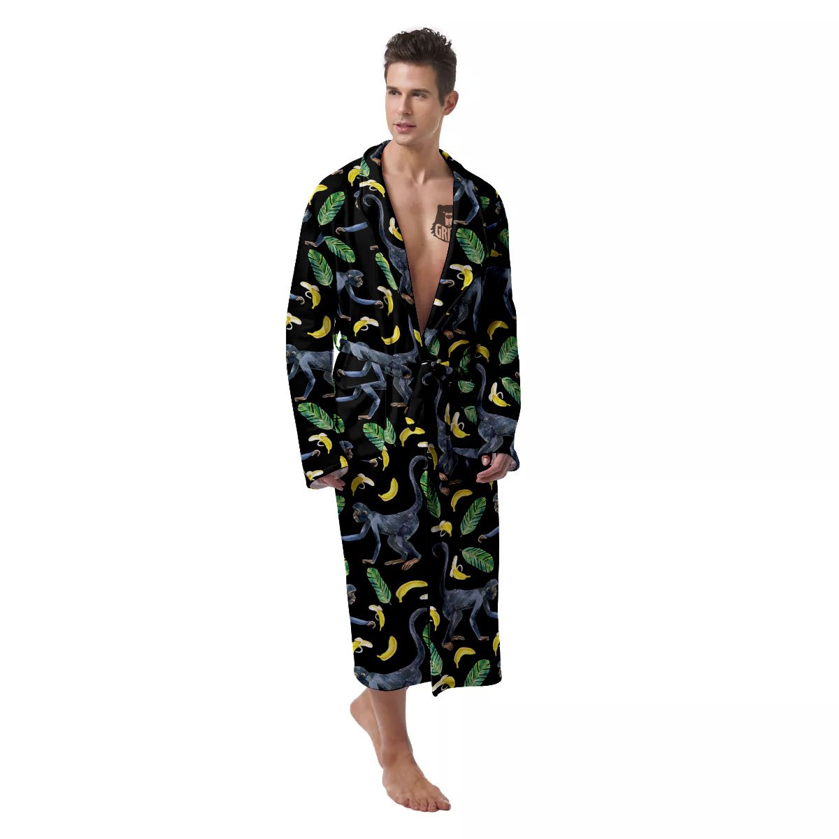 Banana Monkey Pattern Pattern Men's Robe-grizzshop