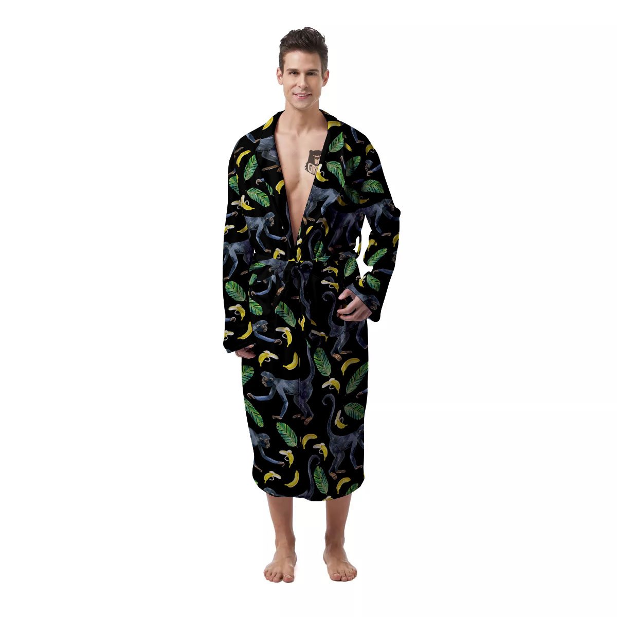 Banana Monkey Pattern Pattern Men's Robe-grizzshop