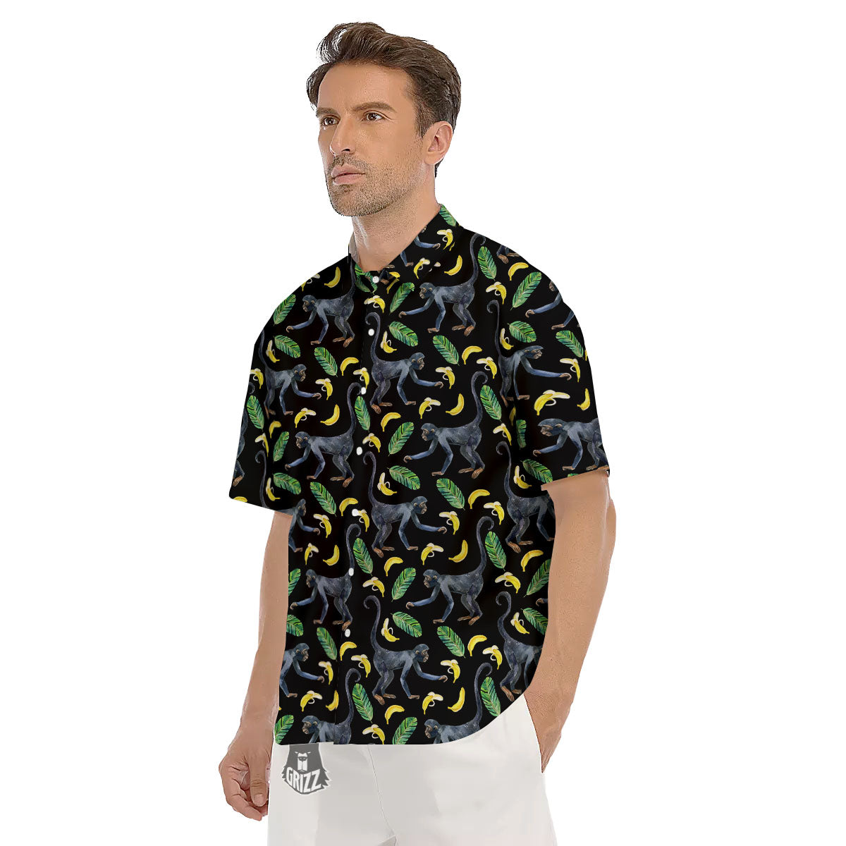 Banana Monkey Pattern Pattern Men's Short Sleeve Shirts-grizzshop