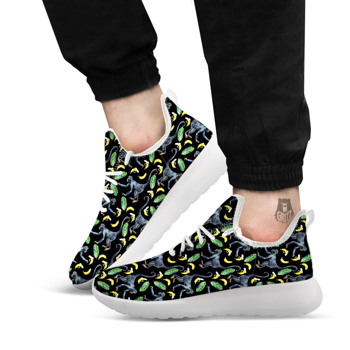 Banana Monkey Pattern Pattern White Athletic Shoes-grizzshop