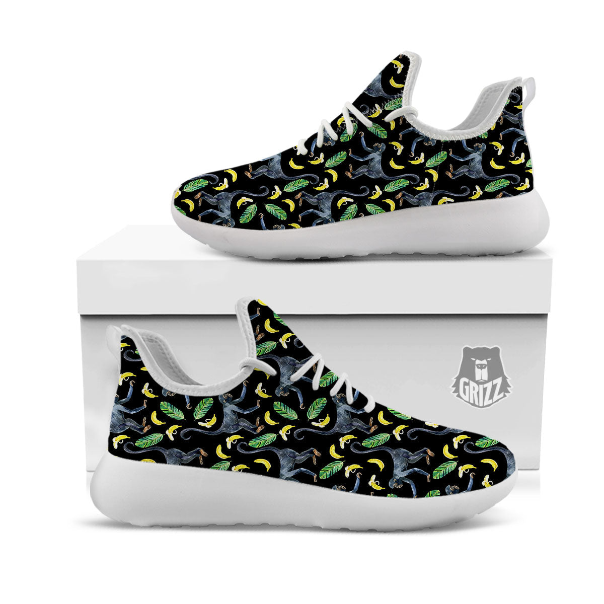 Banana Monkey Pattern Pattern White Athletic Shoes-grizzshop