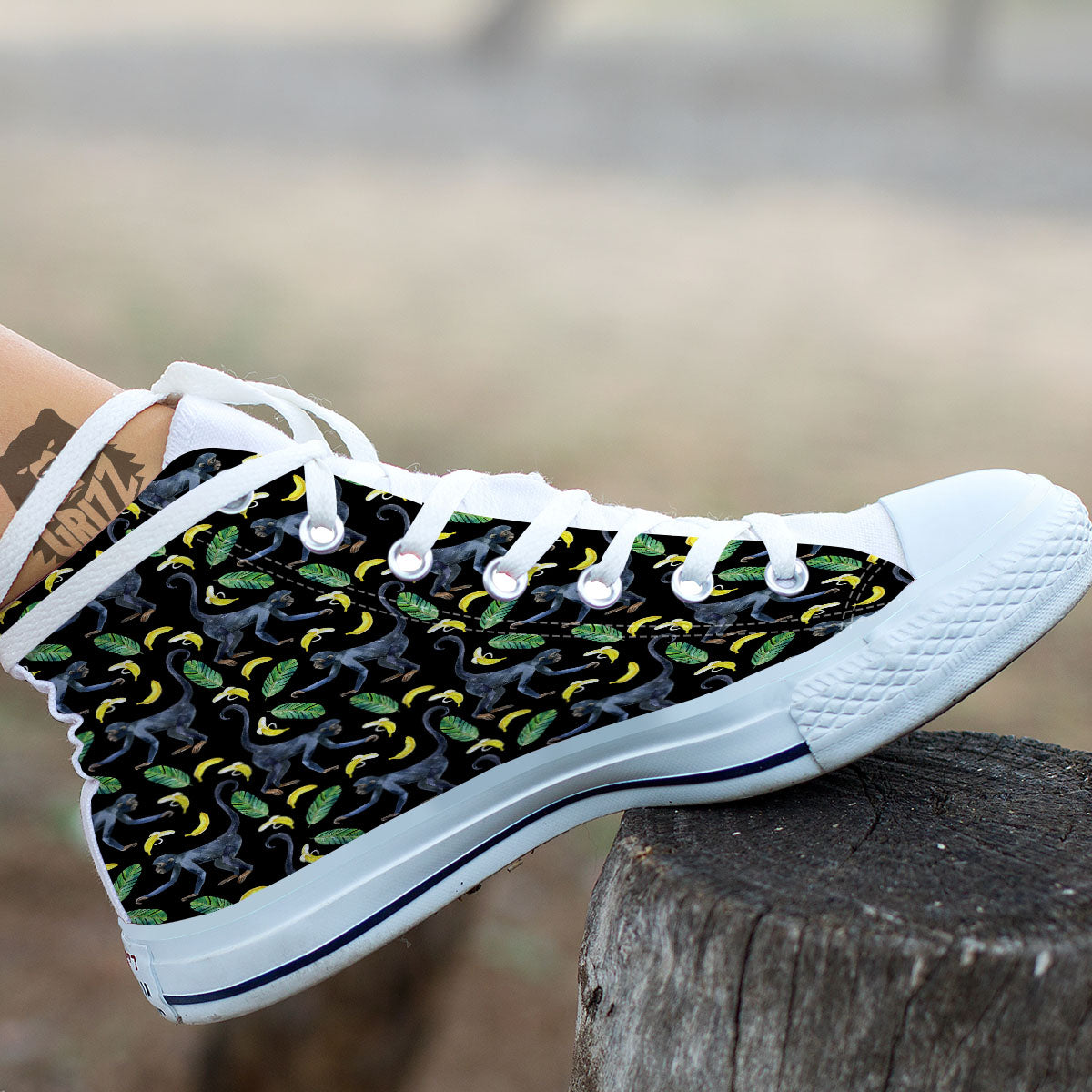 Banana Monkey Pattern Pattern White High Top Shoes-grizzshop