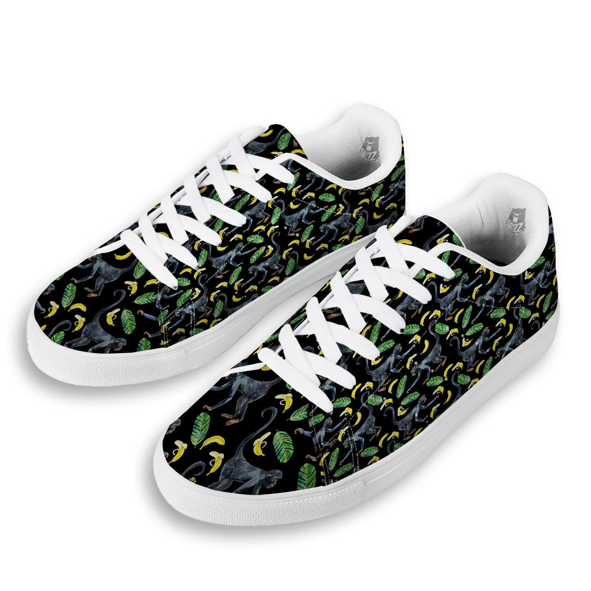 Banana Monkey Pattern Pattern White Low Top Sneakers-grizzshop