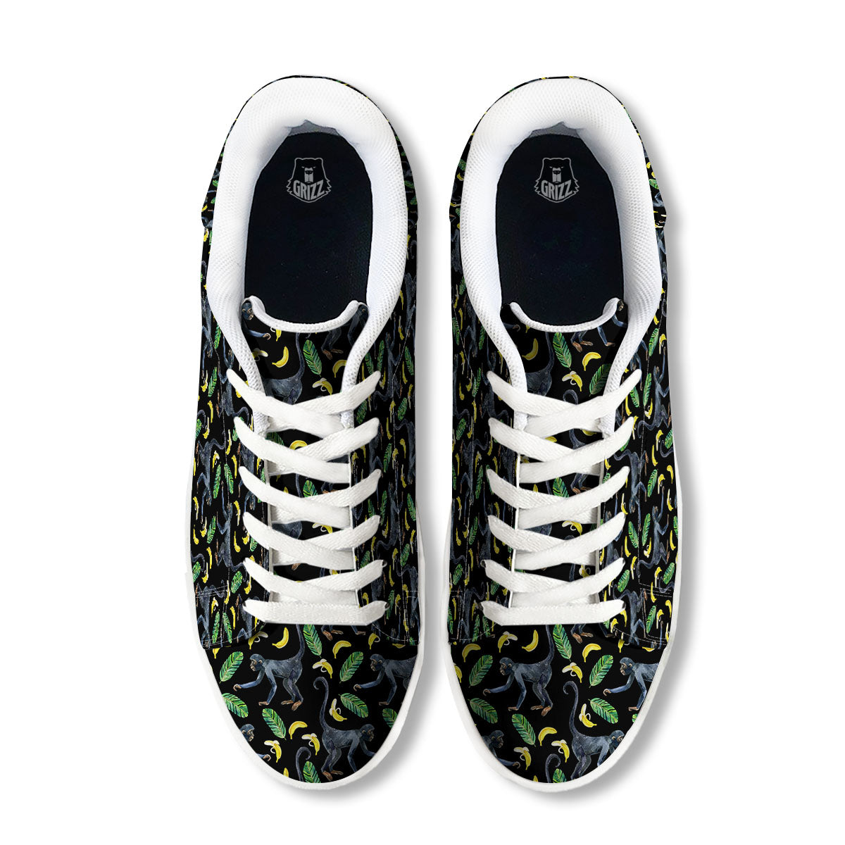 Banana Monkey Pattern Pattern White Low Top Sneakers-grizzshop