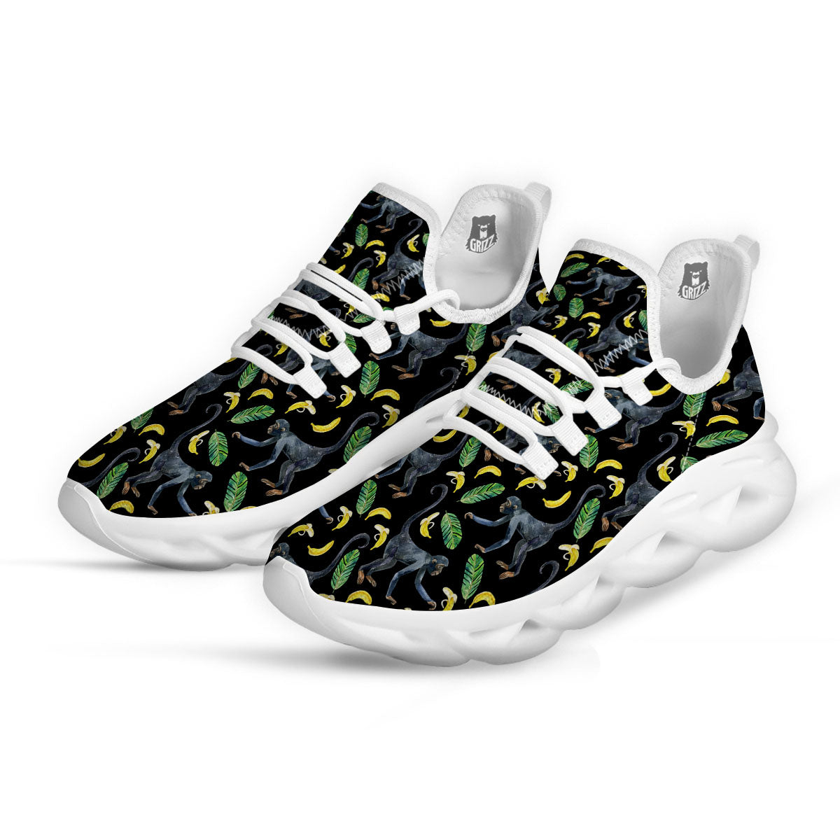 Banana Monkey Pattern Pattern White Running Shoes-grizzshop