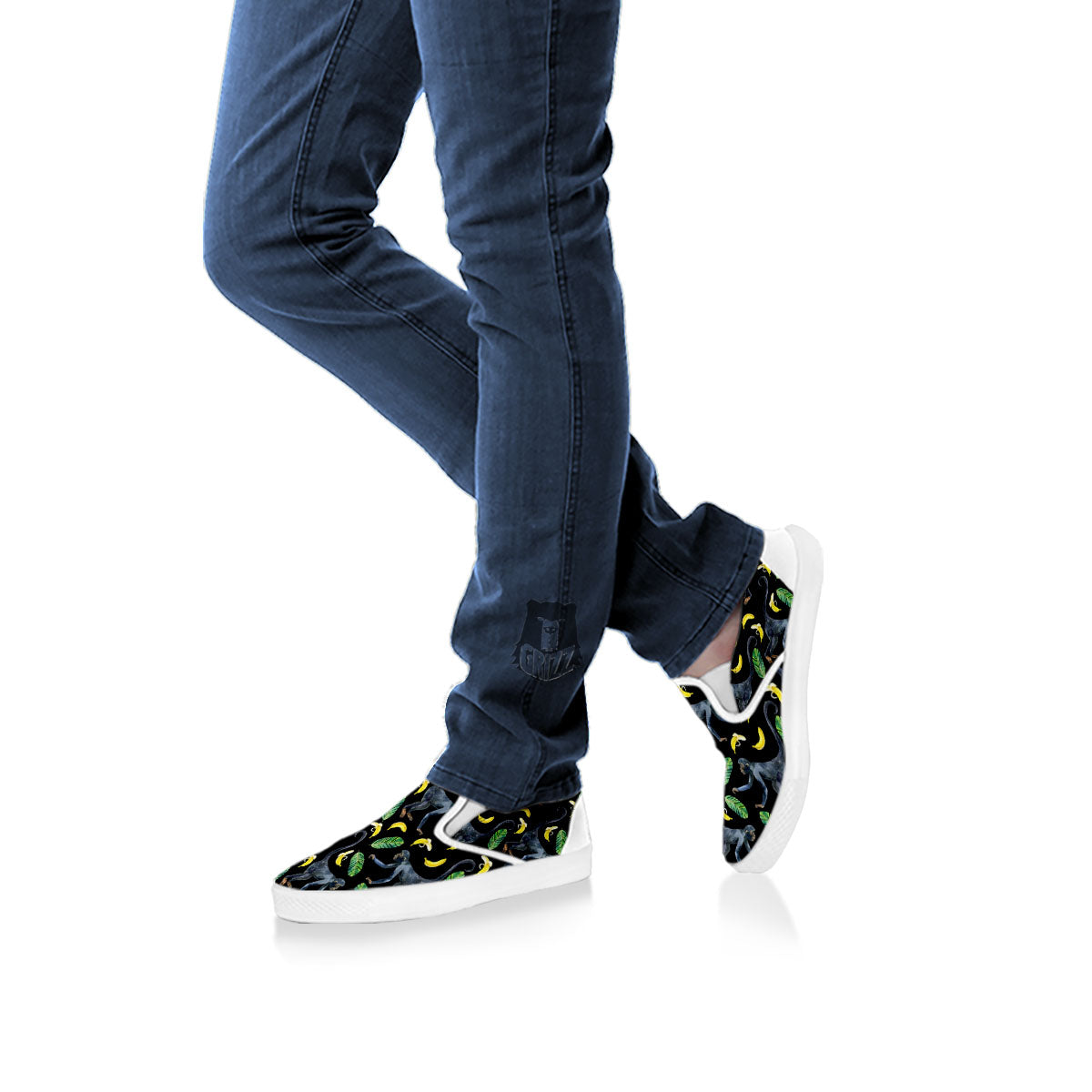 Banana Monkey Pattern Pattern White Slip On Shoes-grizzshop