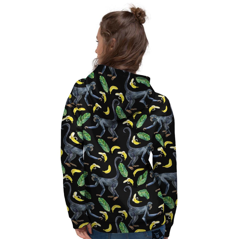 Banana Monkey Pattern Pattern Women's Hoodie-grizzshop