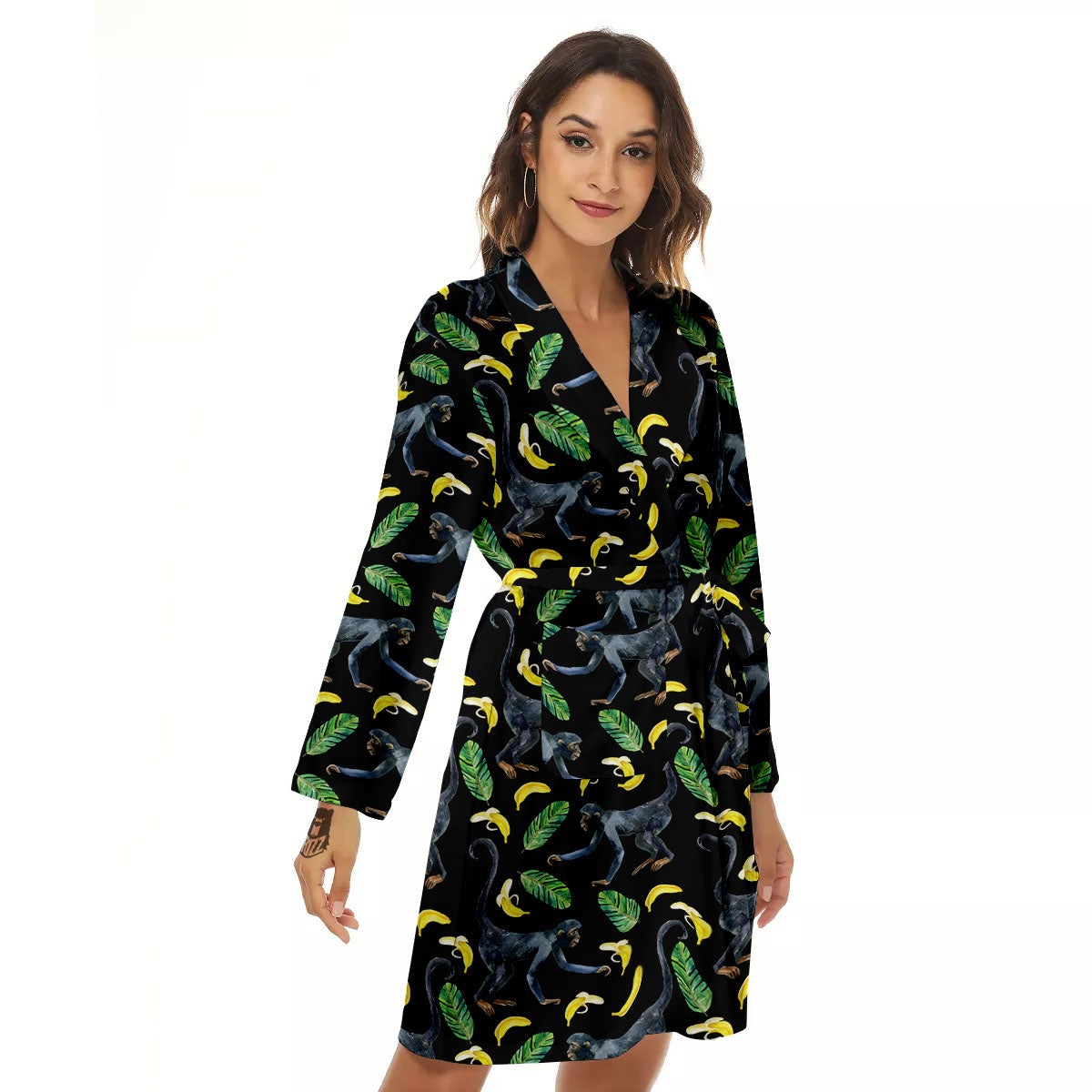 Banana Monkey Pattern Pattern Women's Robe-grizzshop