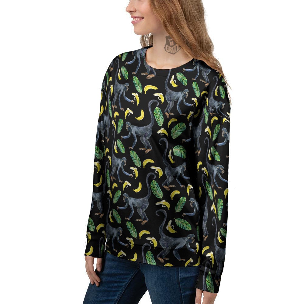 Banana Monkey Pattern Pattern Women's Sweatshirt-grizzshop