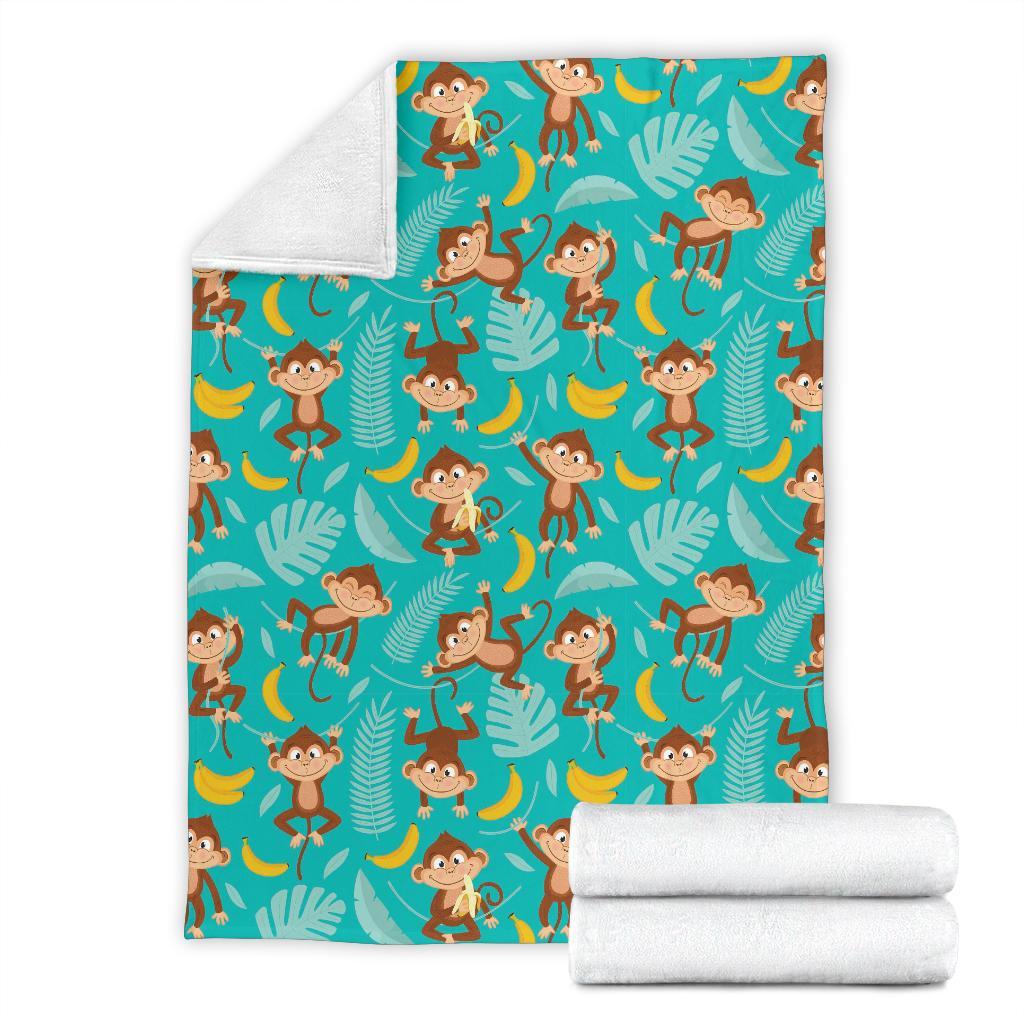 Banana Monkey Pattern Print Blanket-grizzshop