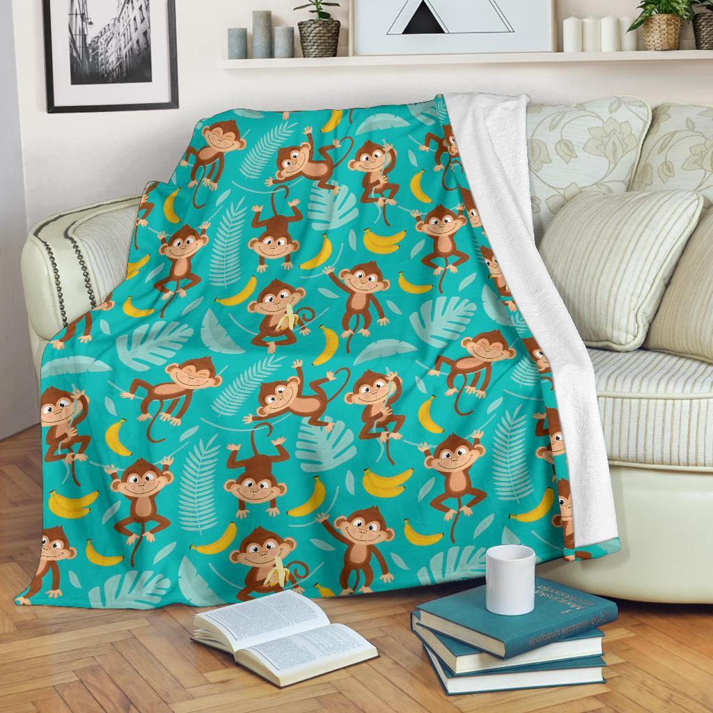 Banana Monkey Pattern Print Blanket-grizzshop