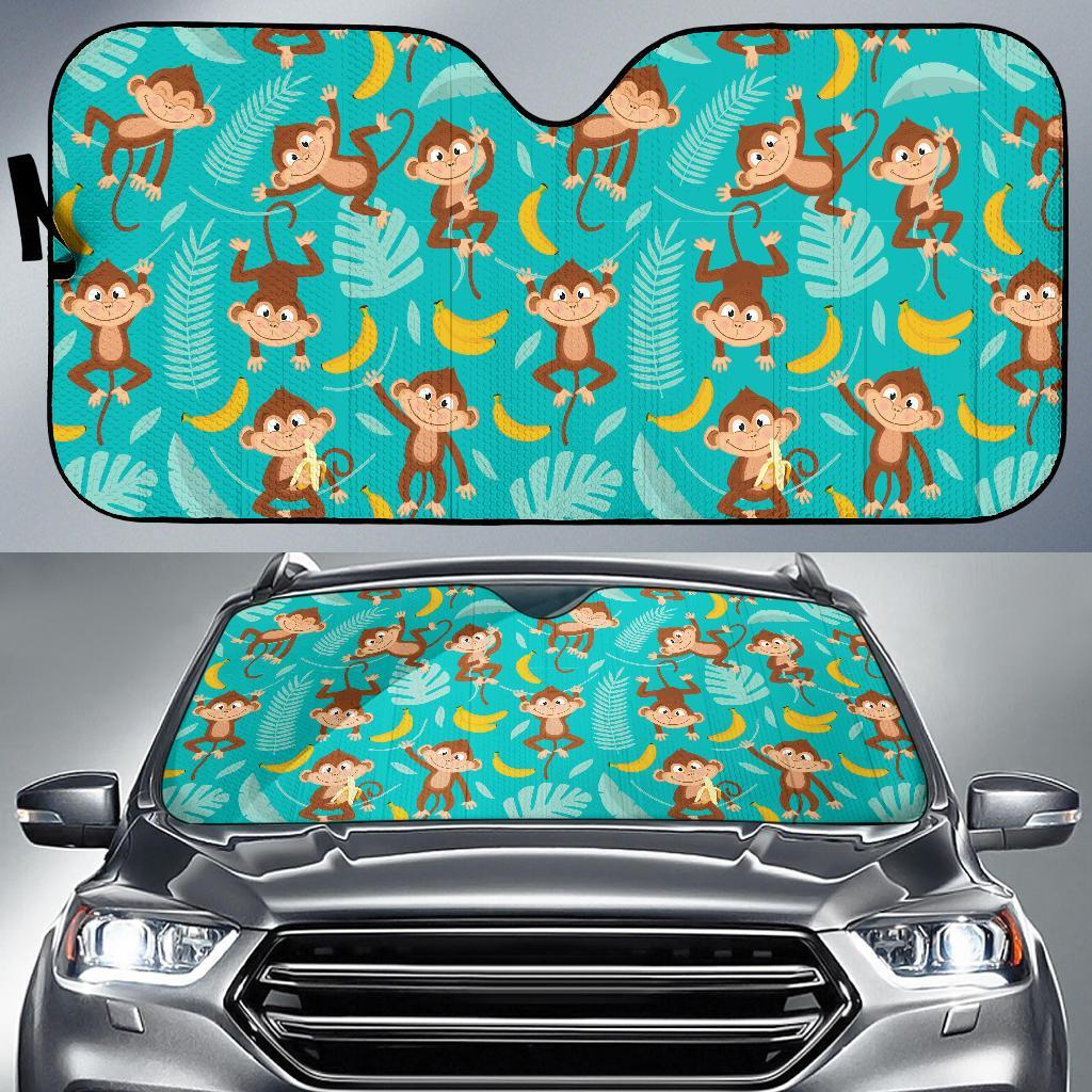 Banana Monkey Pattern Print Car Sun Shade-grizzshop