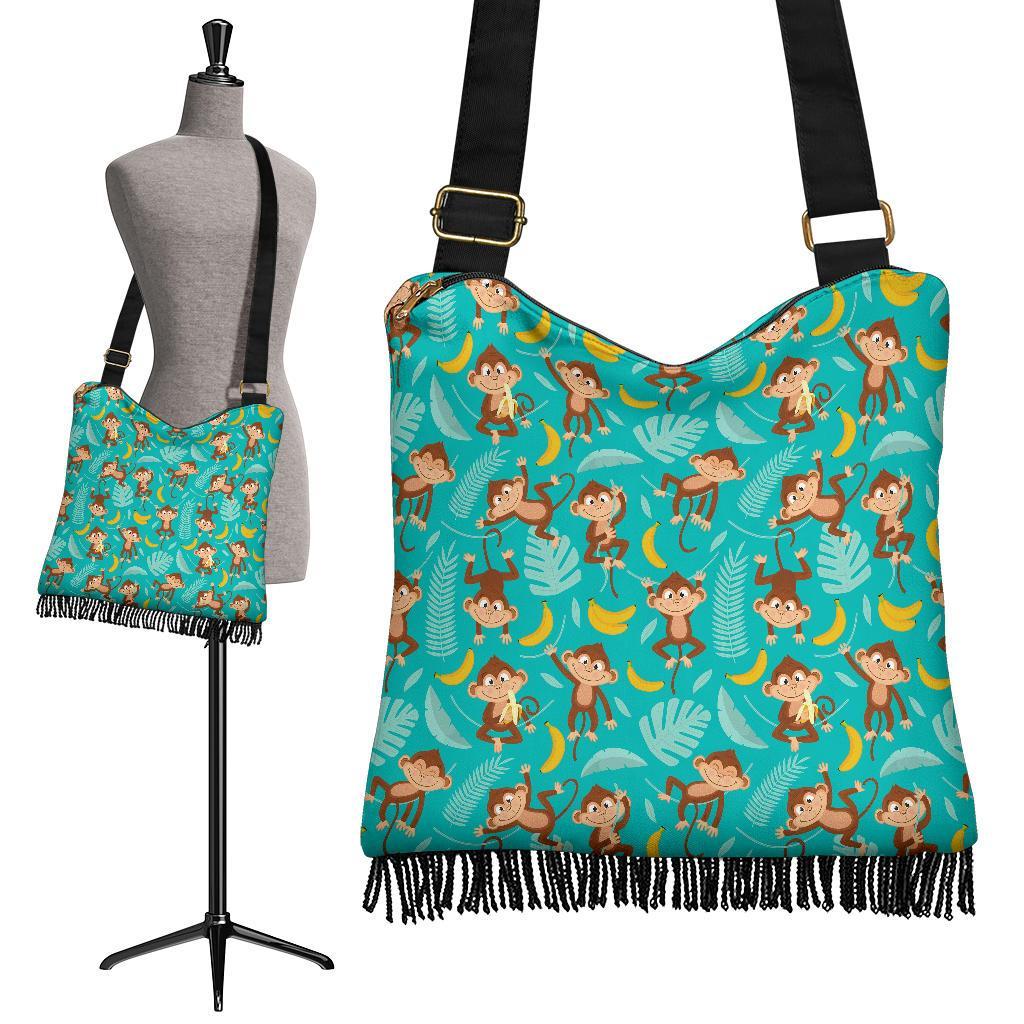 Banana Monkey Pattern Print Crossbody Bags-grizzshop