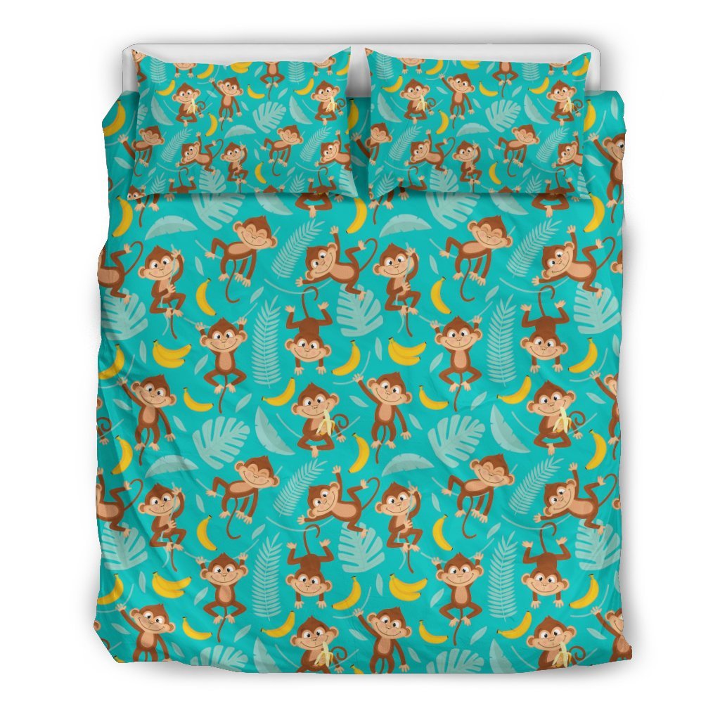 Banana Monkey Pattern Print Duvet Cover Bedding Set-grizzshop