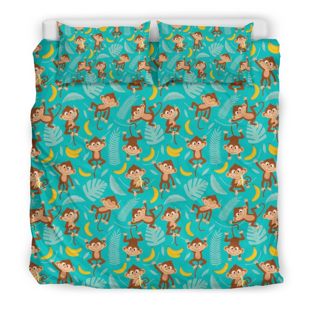 Banana Monkey Pattern Print Duvet Cover Bedding Set-grizzshop