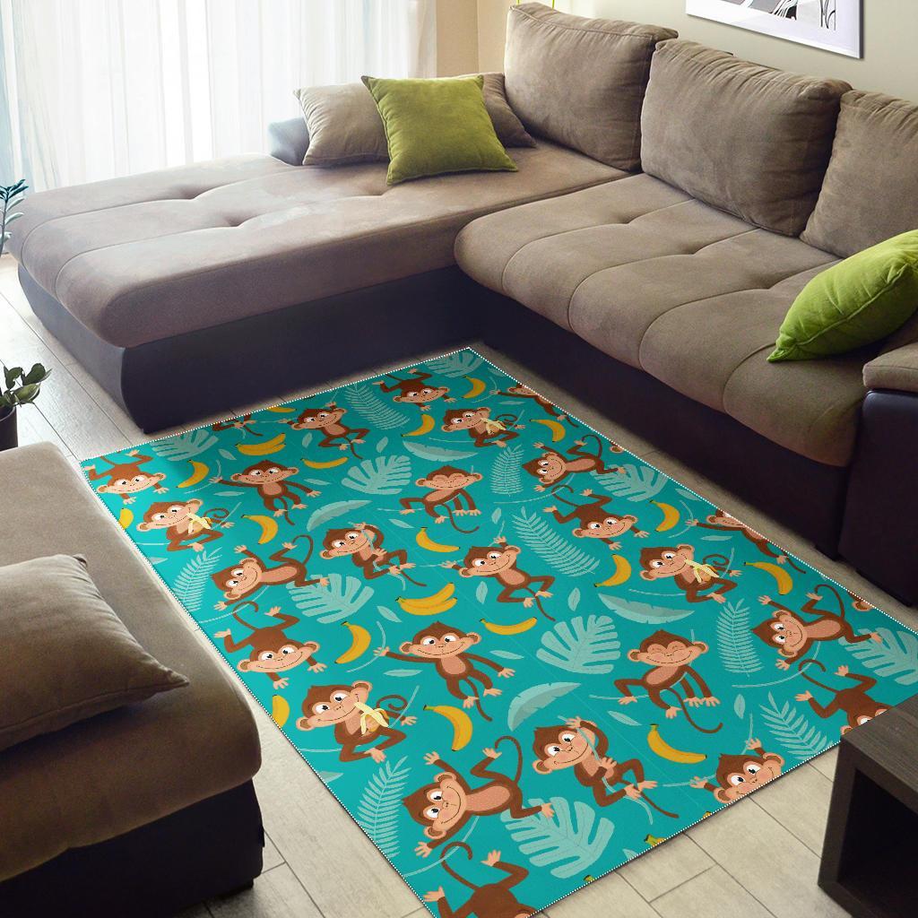 Banana Monkey Pattern Print Floor Mat-grizzshop