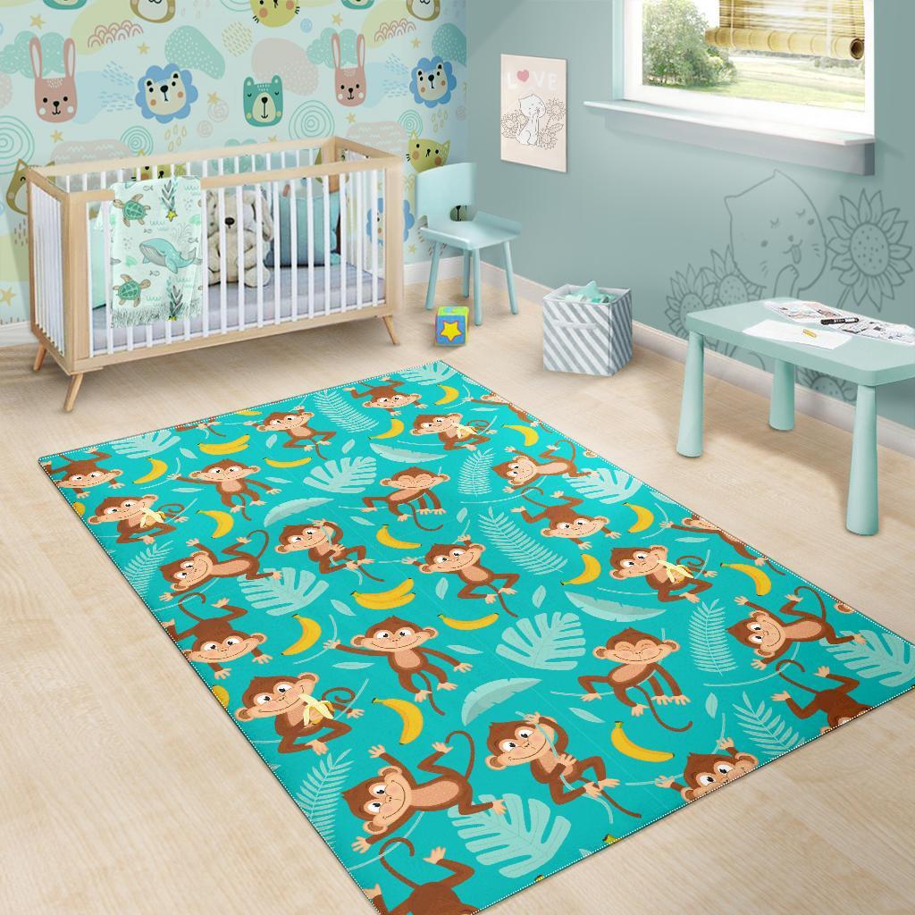 Banana Monkey Pattern Print Floor Mat-grizzshop