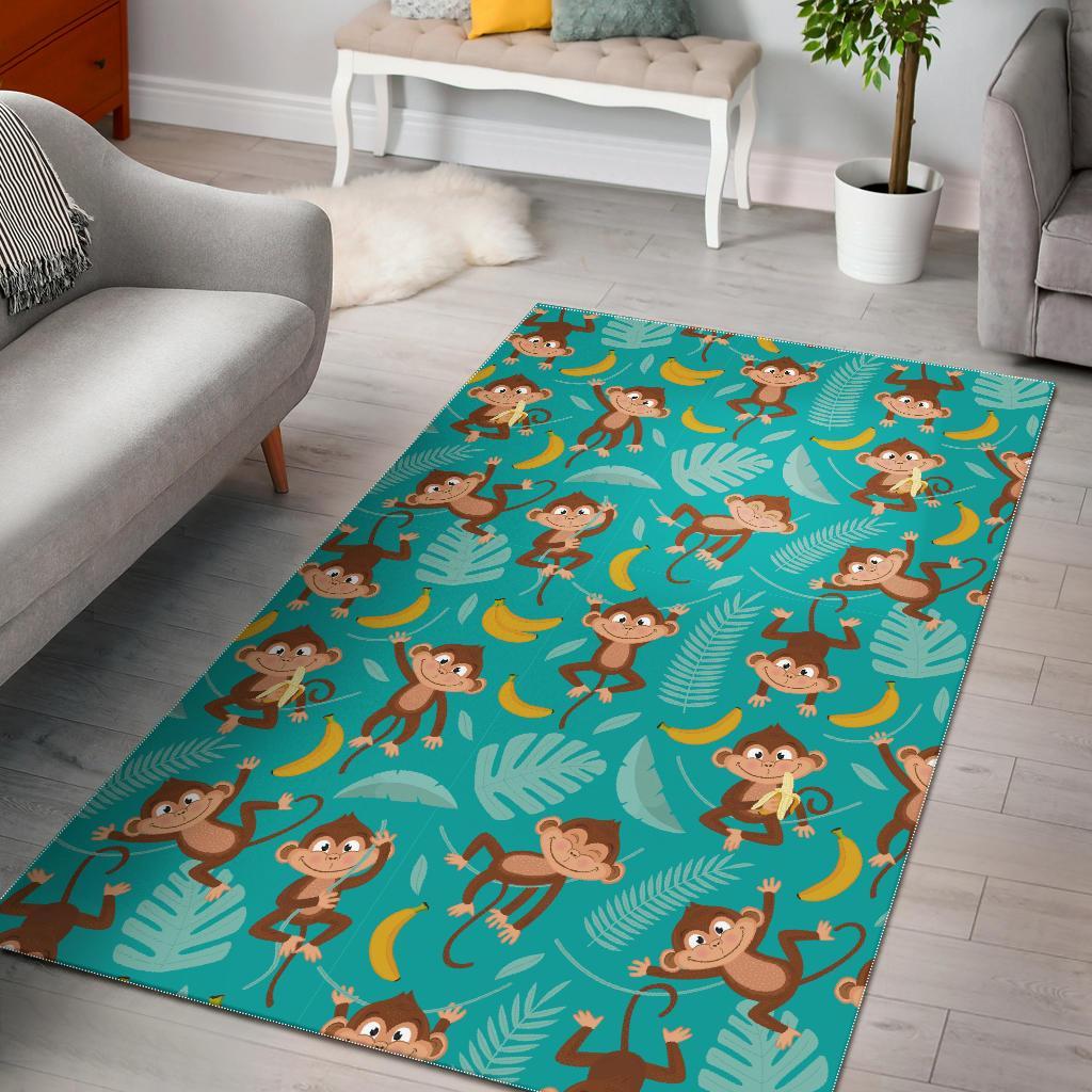 Banana Monkey Pattern Print Floor Mat-grizzshop