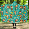 Banana Monkey Pattern Print Hooded Blanket-grizzshop