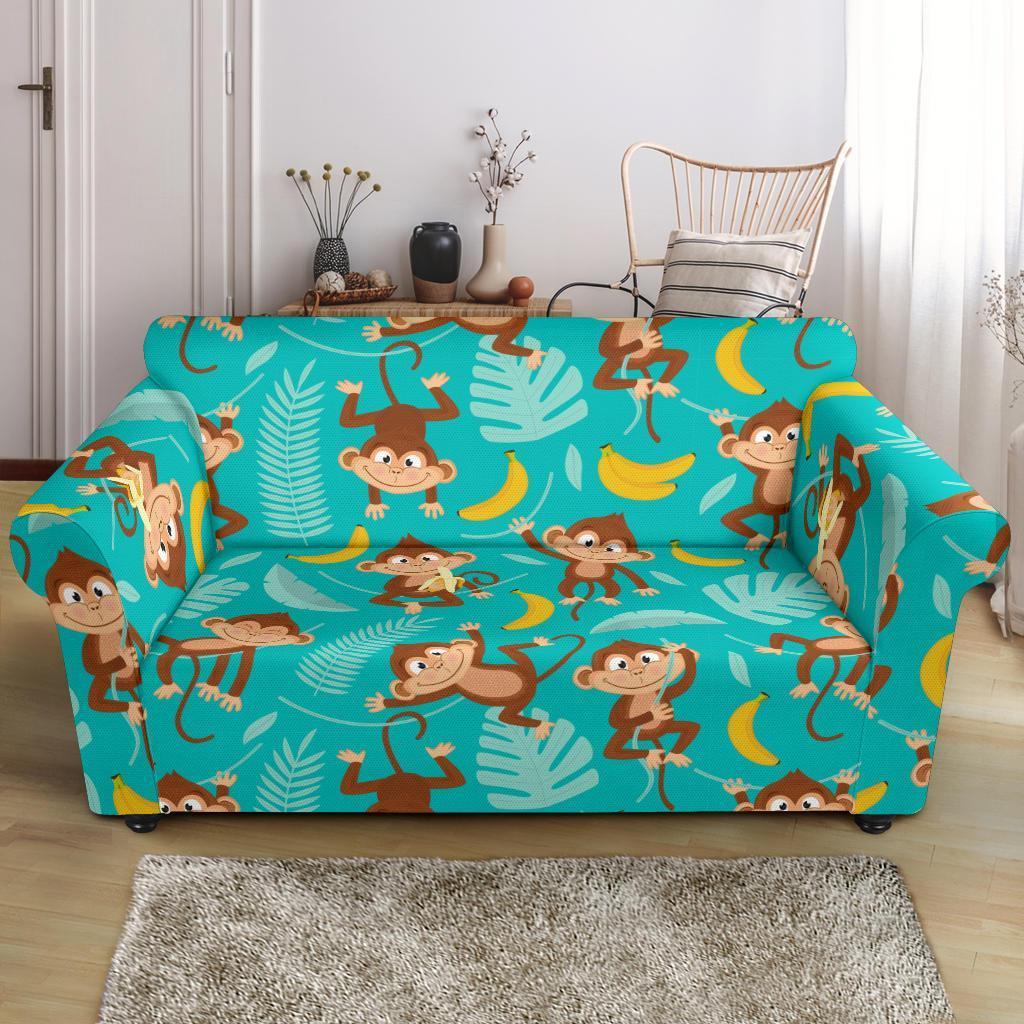 Banana Monkey Pattern Print Loveseat Cover-grizzshop