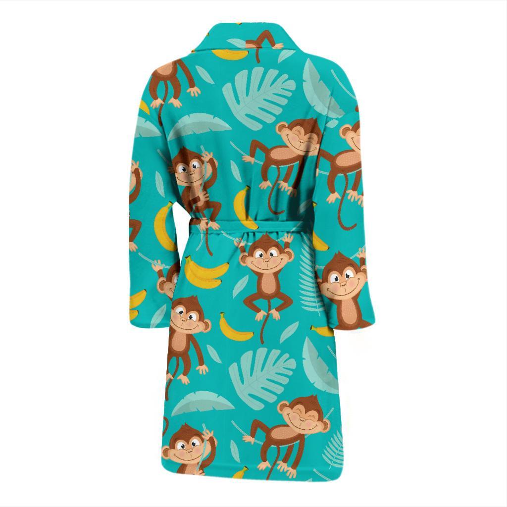 Banana Monkey Pattern Print Men Long Robe-grizzshop