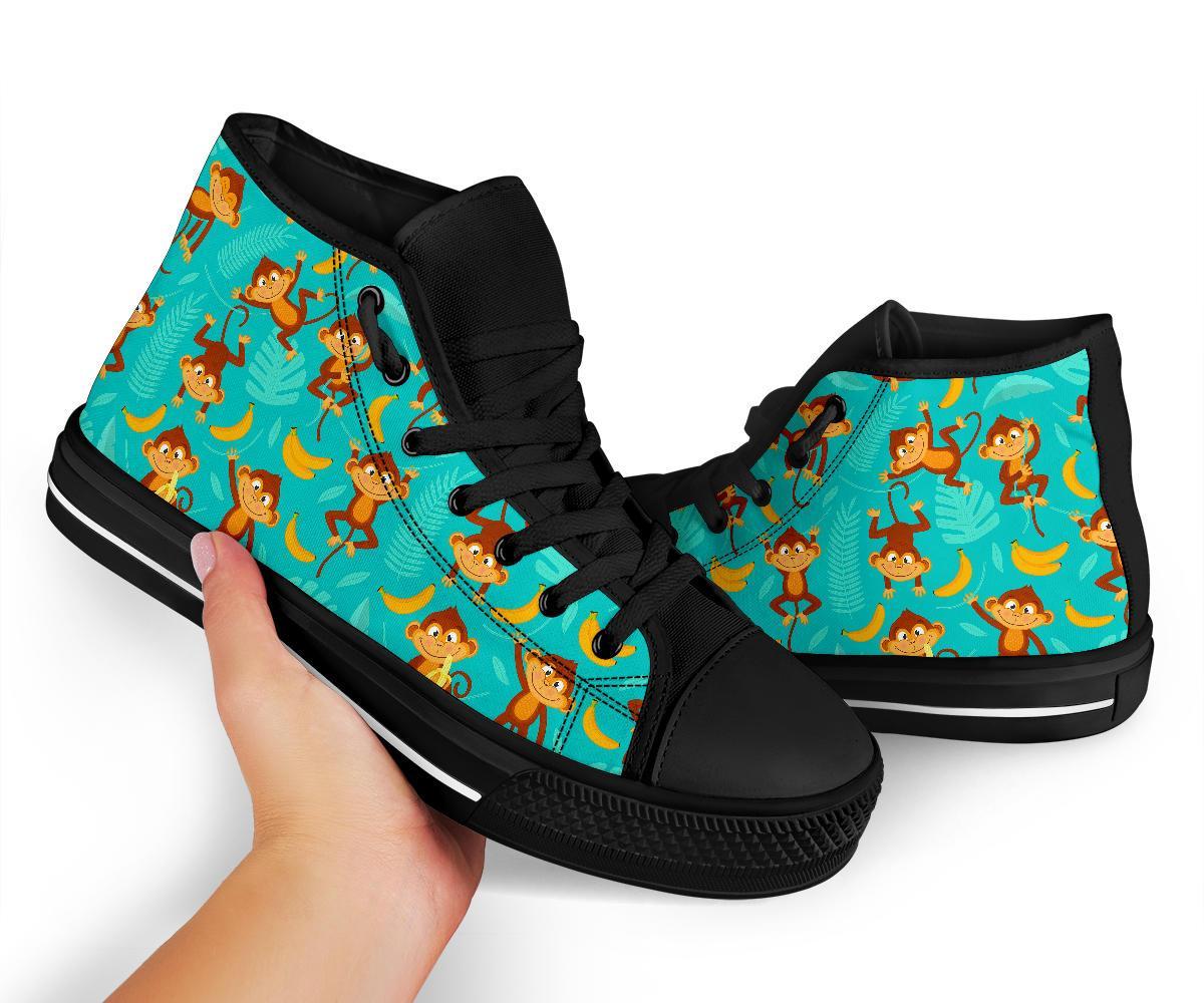 Banana Monkey Pattern Print Men Women's High Top Shoes-grizzshop