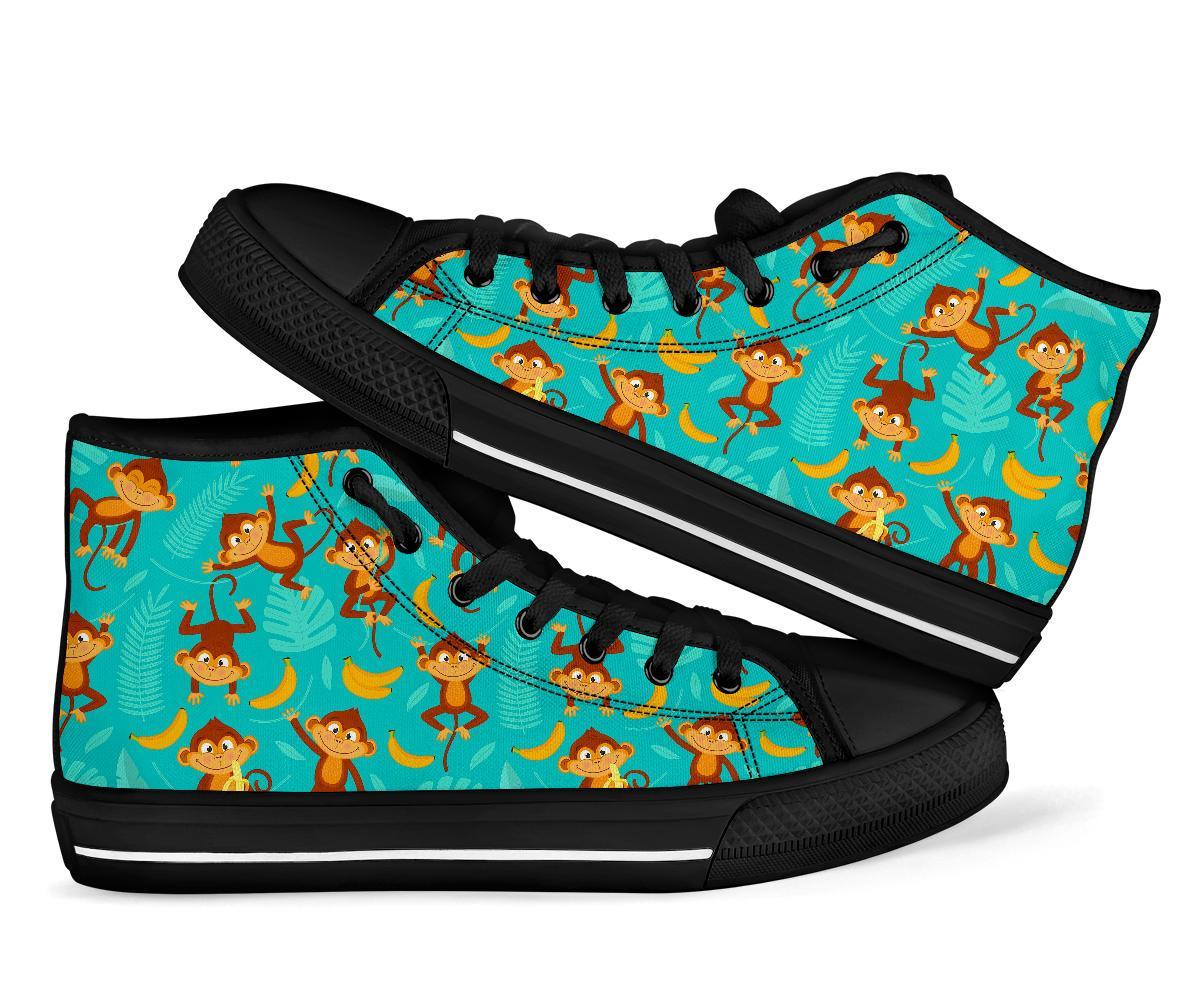 Banana Monkey Pattern Print Men Women's High Top Shoes-grizzshop