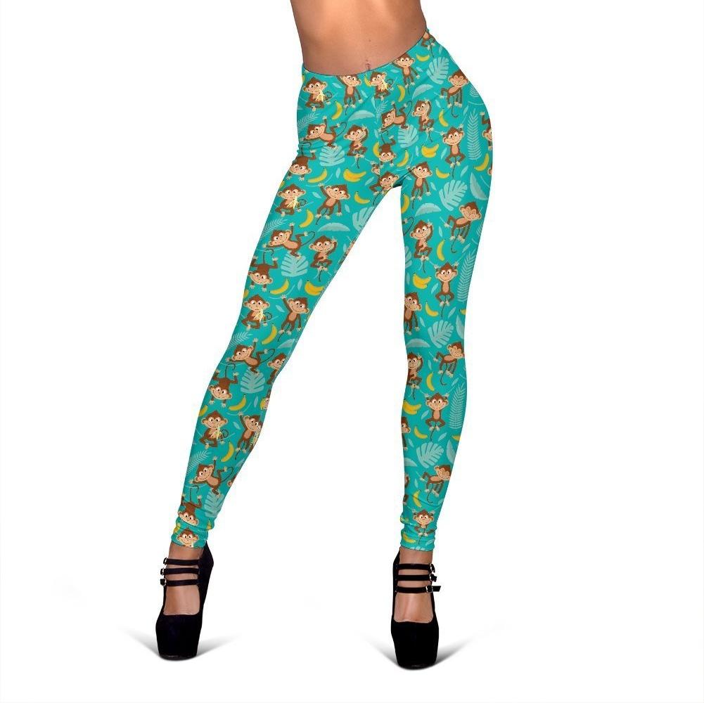 Banana Monkey Pattern Print Women Leggings-grizzshop