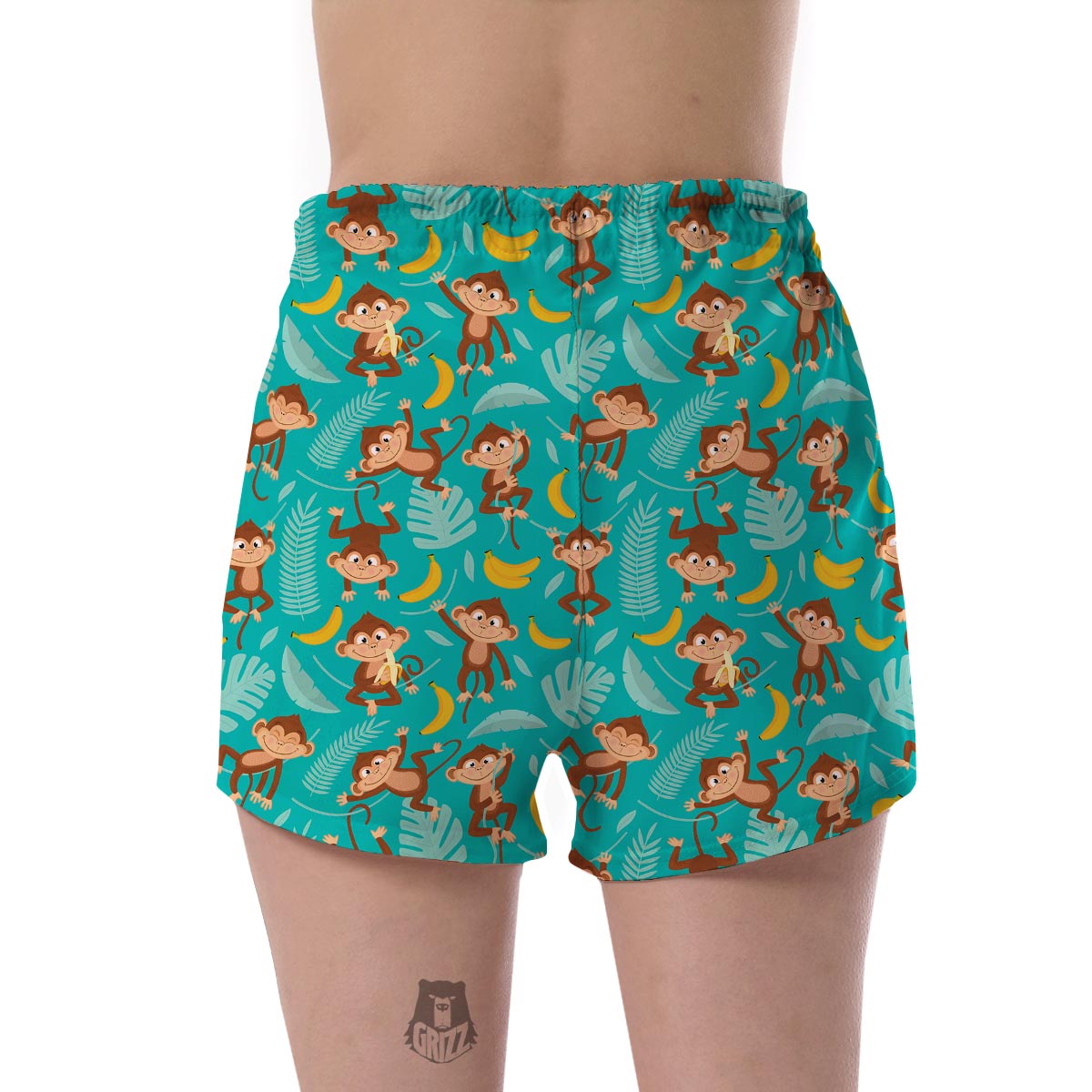 Banana Monkey Pattern Print Women's Shorts-grizzshop