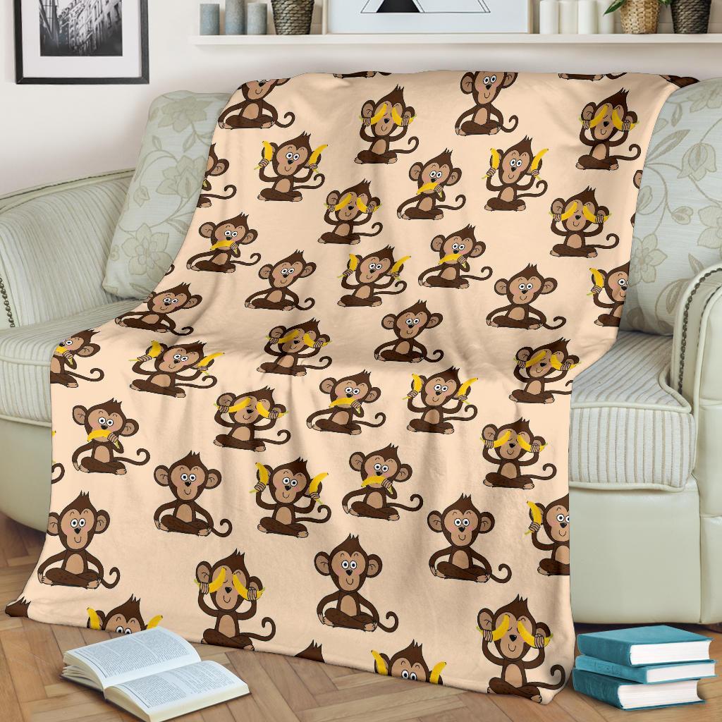 Banana Monkey Print Pattern Blanket-grizzshop