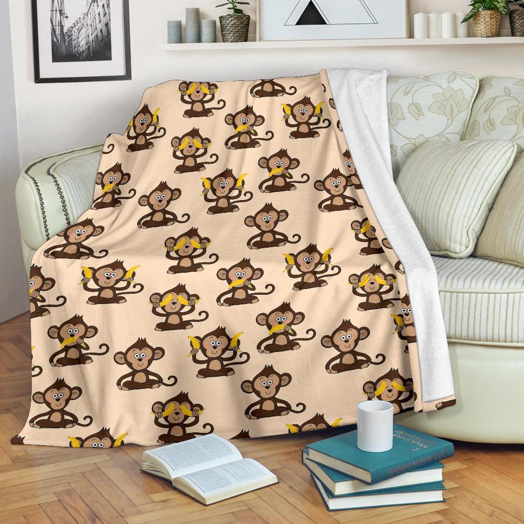 Banana Monkey Print Pattern Blanket-grizzshop