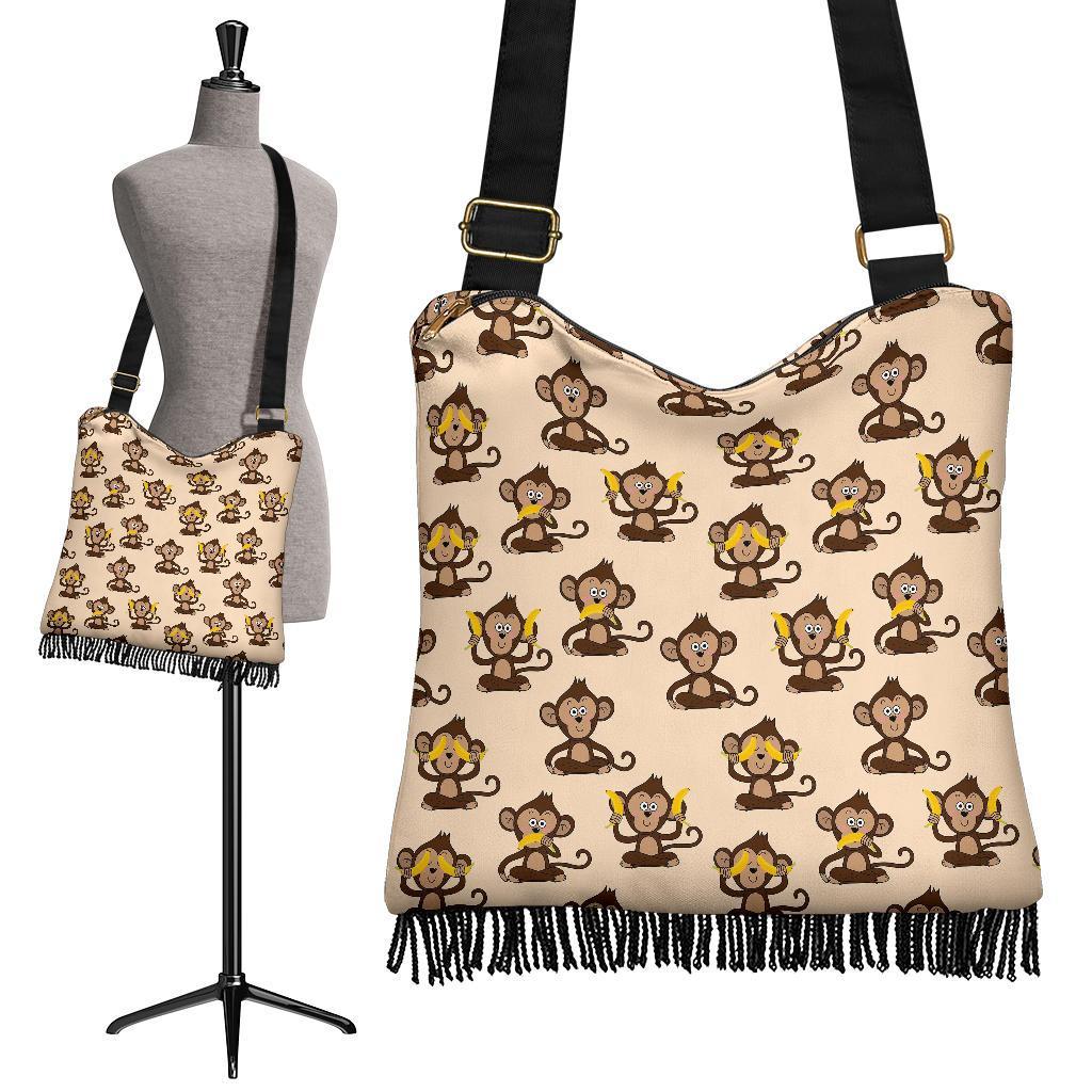 Banana Monkey Print Pattern Crossbody Bags-grizzshop