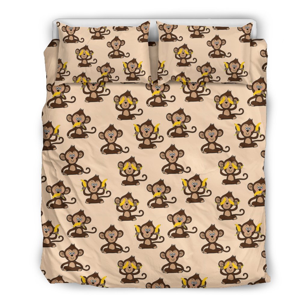 Banana Monkey Print Pattern Duvet Cover Bedding Set-grizzshop