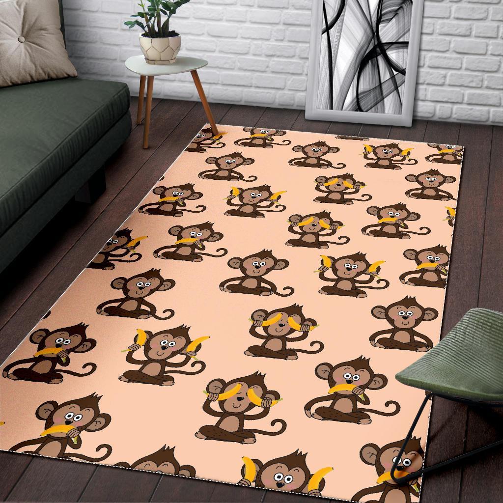 Banana Monkey Print Pattern Floor Mat-grizzshop