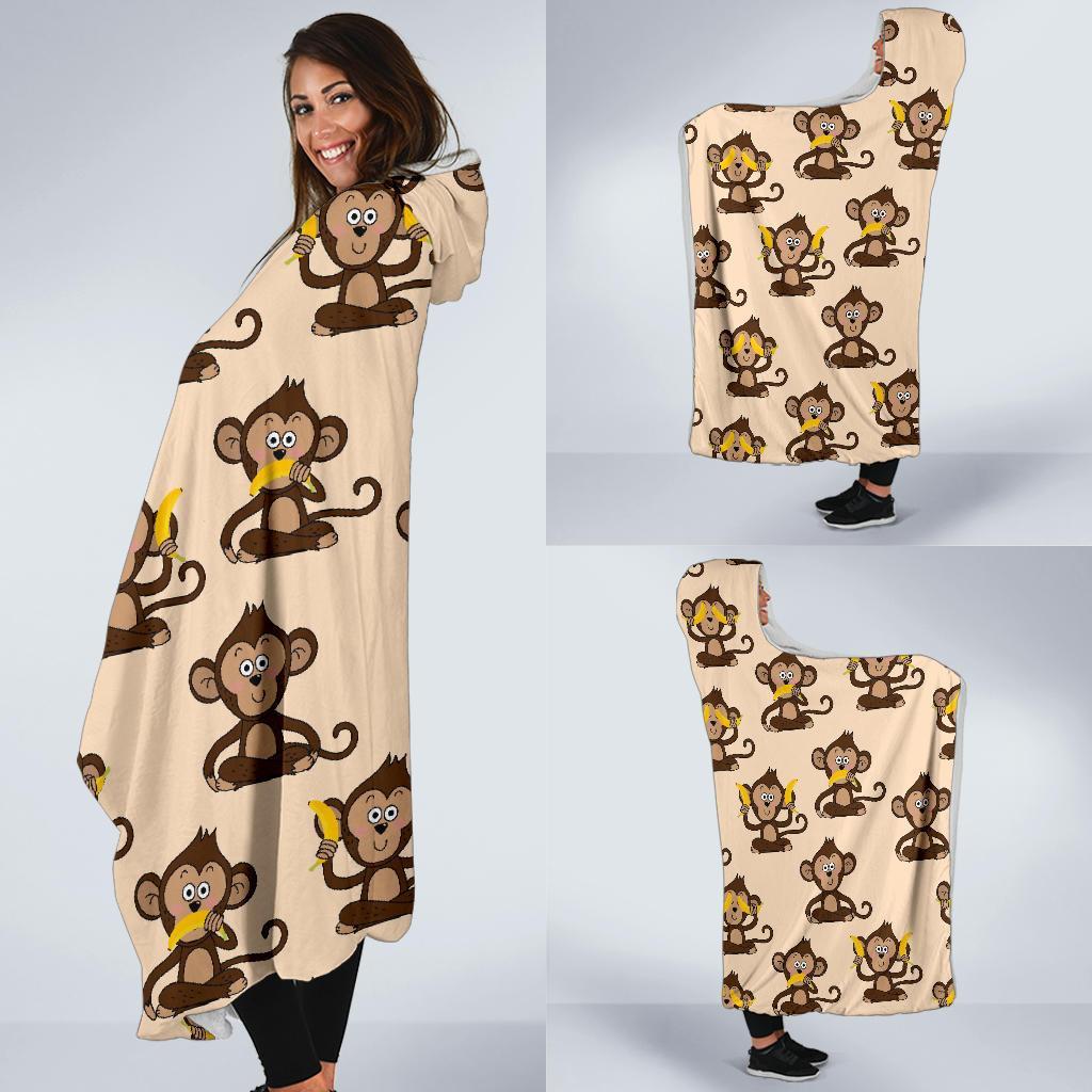 Banana Monkey Print Pattern Hooded Blanket-grizzshop