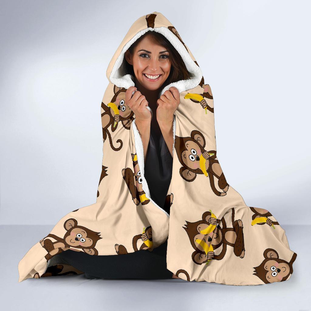 Banana Monkey Print Pattern Hooded Blanket-grizzshop