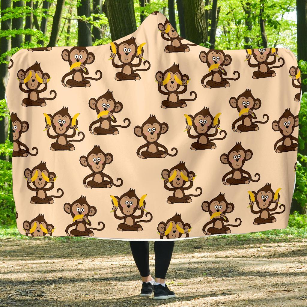 Banana Monkey Print Pattern Hooded Blanket-grizzshop