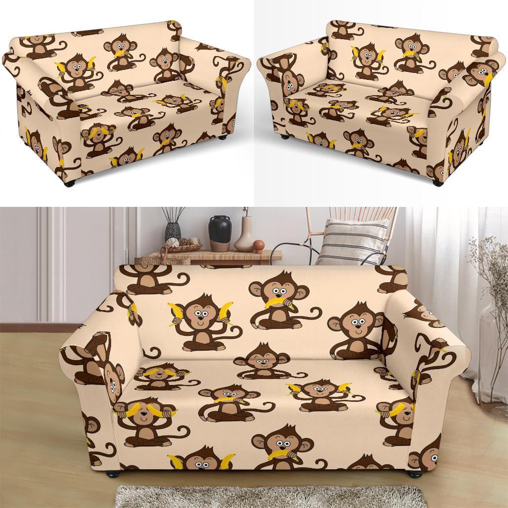 Banana Monkey Print Pattern Loveseat Cover-grizzshop