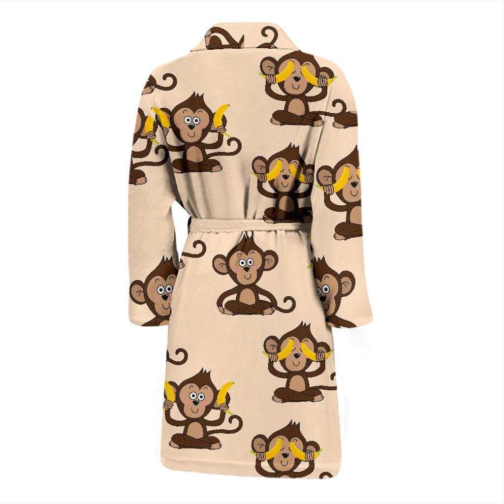 Banana Monkey Print Pattern Men Long Robe-grizzshop