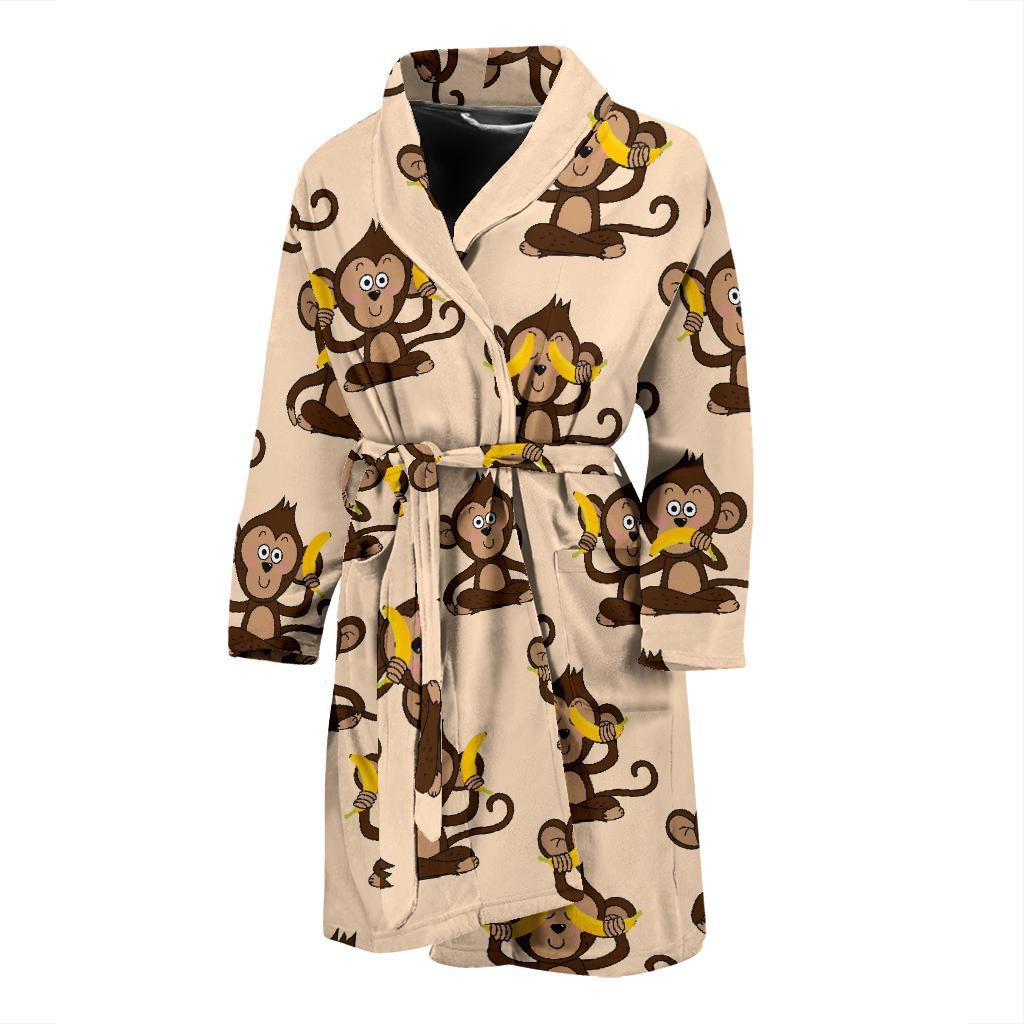 Banana Monkey Print Pattern Men Long Robe-grizzshop