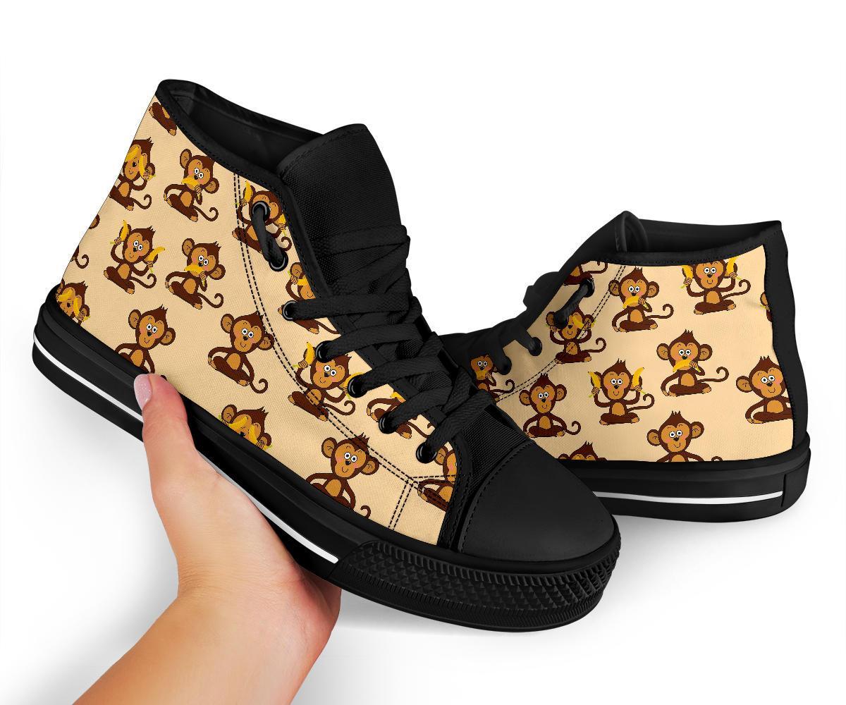 Banana Monkey Print Pattern Men Women's High Top Shoes-grizzshop