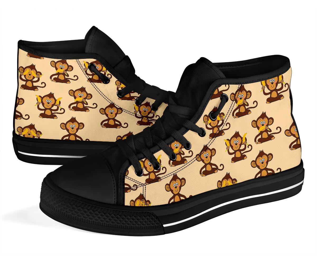 Banana Monkey Print Pattern Men Women's High Top Shoes-grizzshop