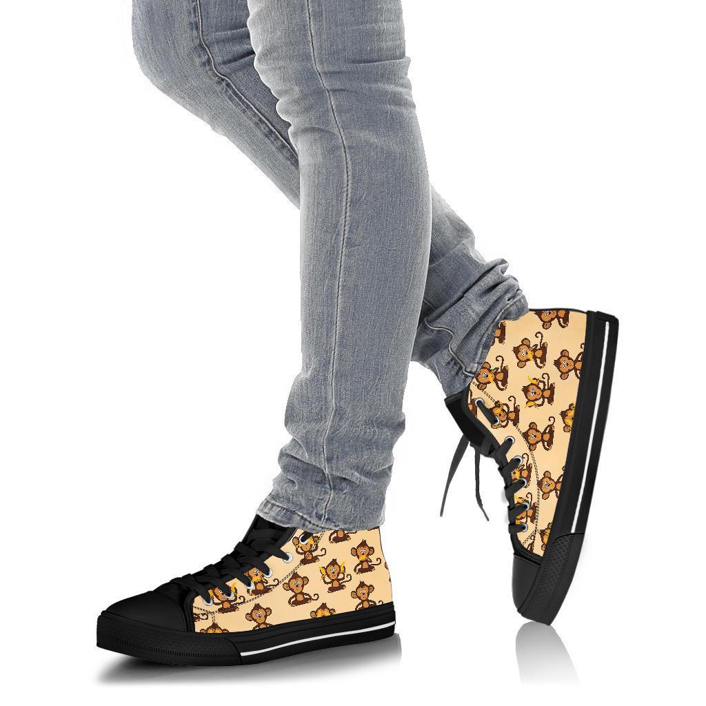 Banana Monkey Print Pattern Men Women's High Top Shoes-grizzshop