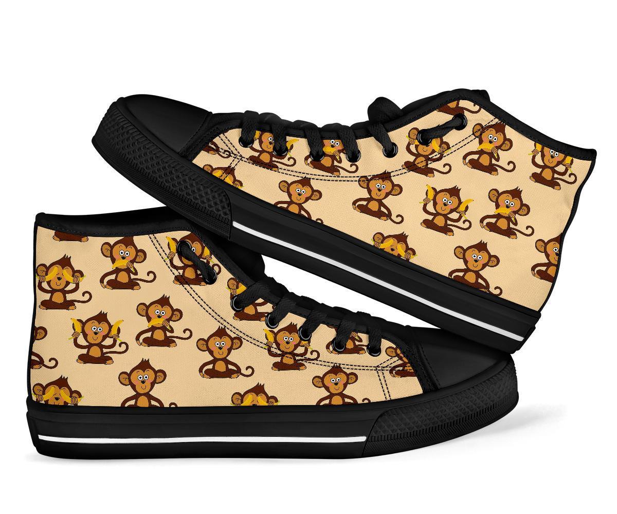 Banana Monkey Print Pattern Men Women's High Top Shoes-grizzshop