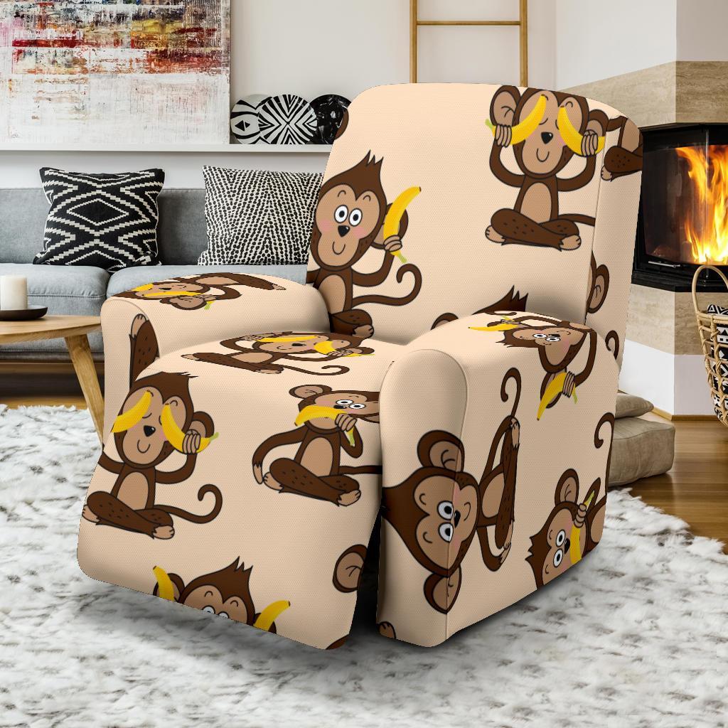 Banana Monkey Print Pattern Recliner Cover-grizzshop