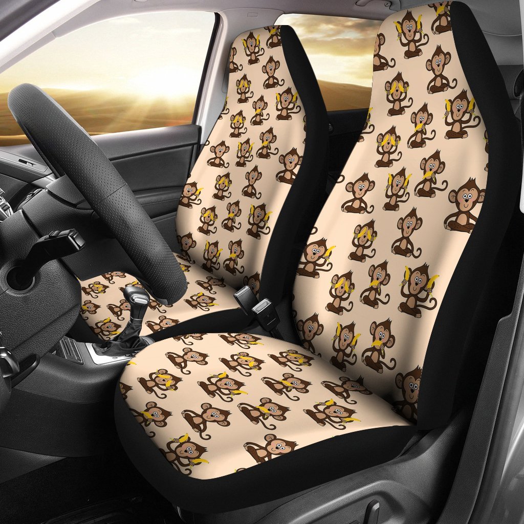 Banana Monkey Print Pattern Universal Fit Car Seat Cover-grizzshop