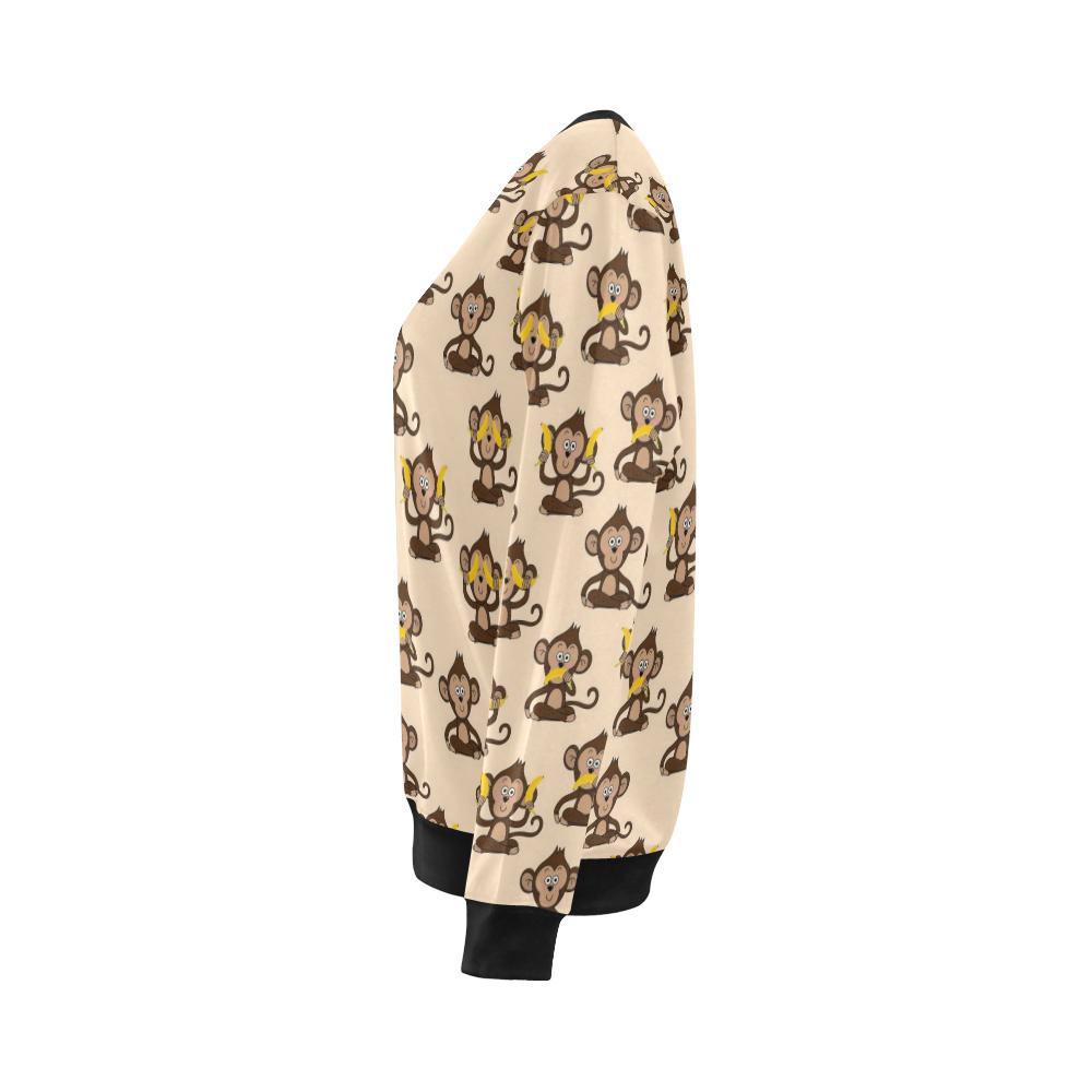 Banana Monkey Print Pattern Women Crewneck Sweatshirt-grizzshop