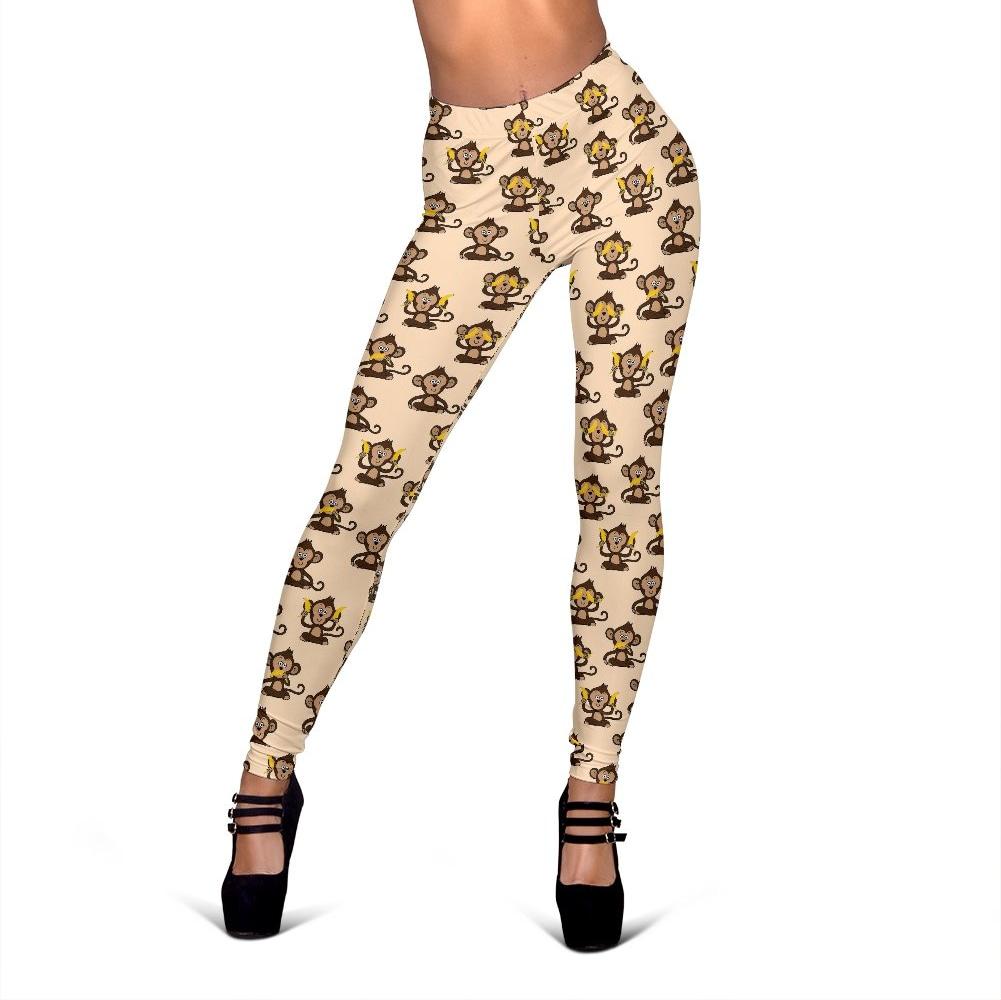 Banana Monkey Print Pattern Women Leggings-grizzshop