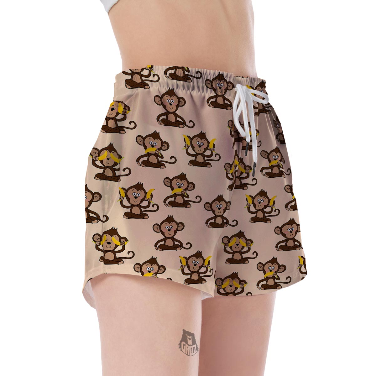 Banana Monkey Print Pattern Women's Shorts-grizzshop
