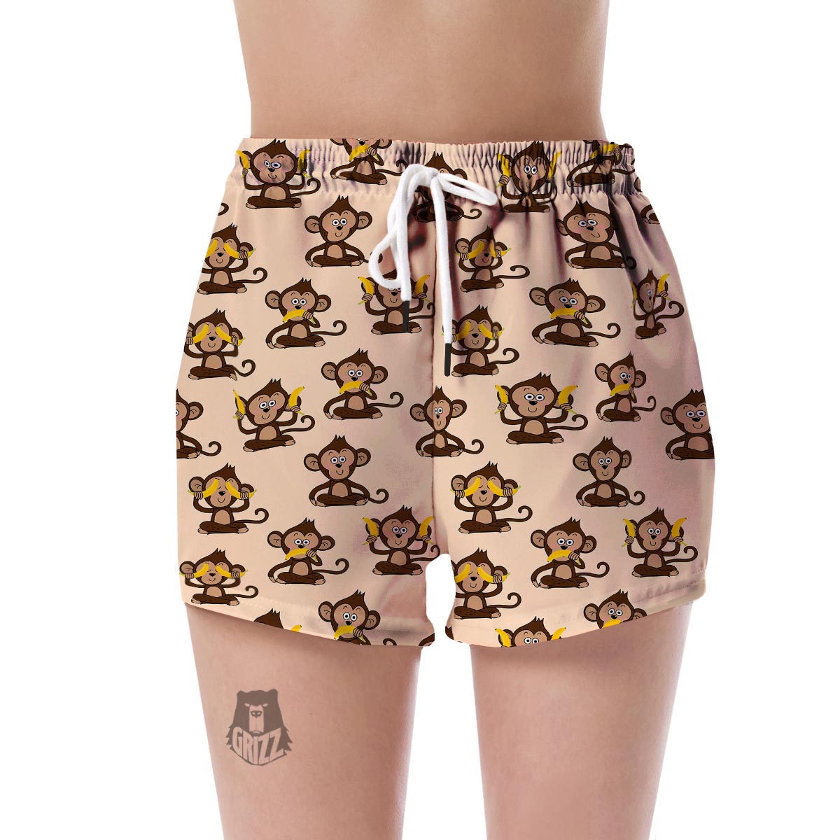 Banana Monkey Print Pattern Women's Shorts-grizzshop